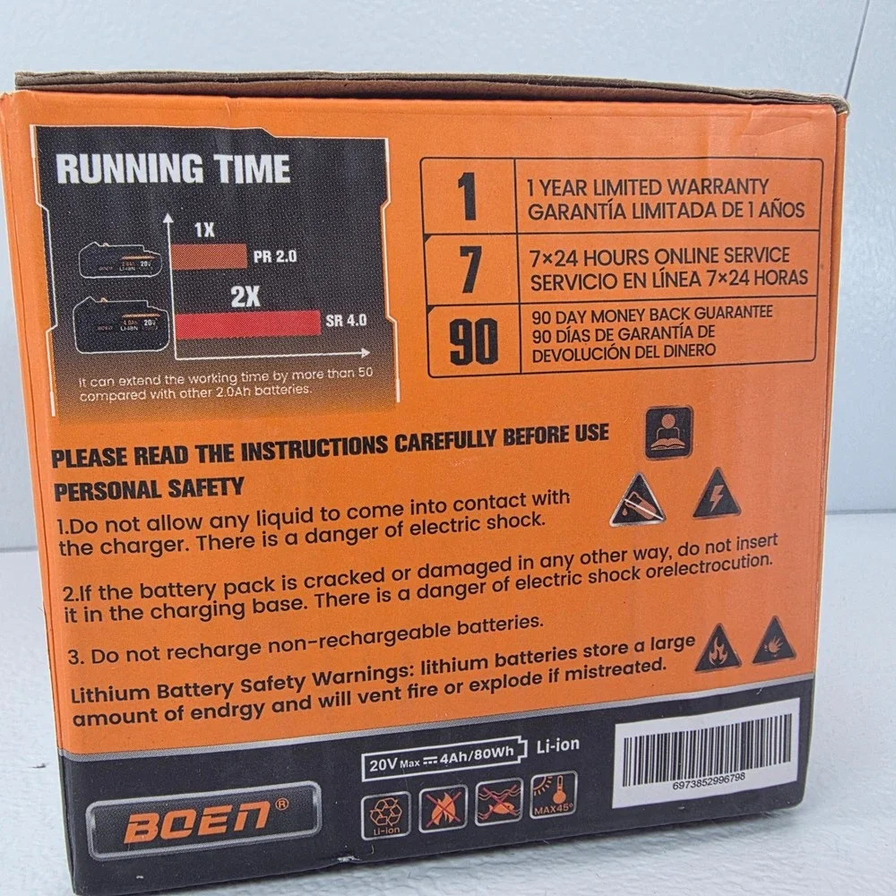 BOEN 20V 4.0Ah Lithium Ion Battery for BOEN‎ Tools MLK5X 1104 HS40